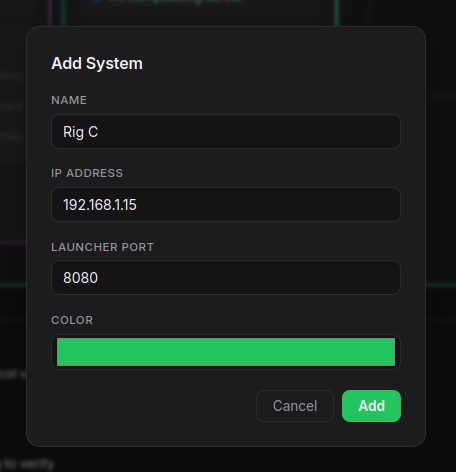 Add System dialog